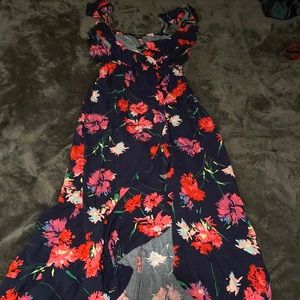 Navy blue with red/pink floral pattern ,Express, XS